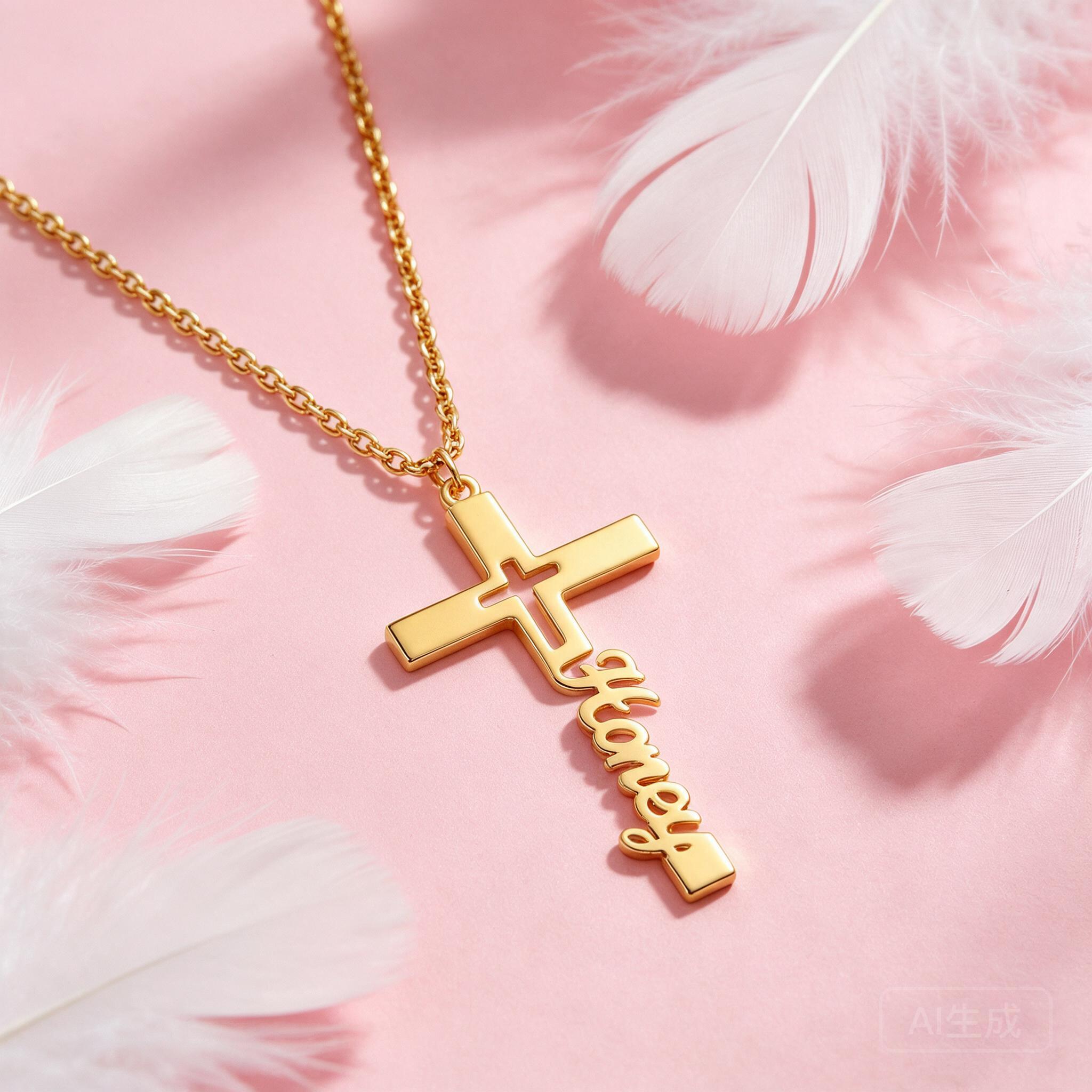 Women Fashion Names - Luksusowy, personalizowany naszyjnik z krzyżem i
